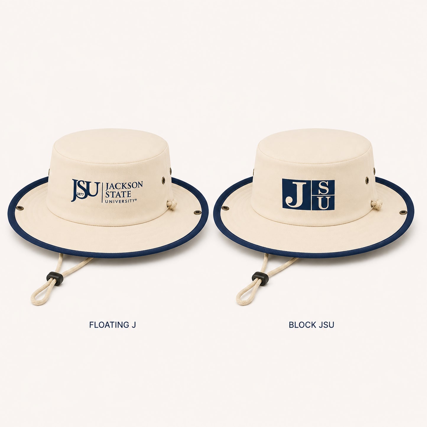 Jackson State Outback Hat logo options featuring Floating J and Block JSU designs