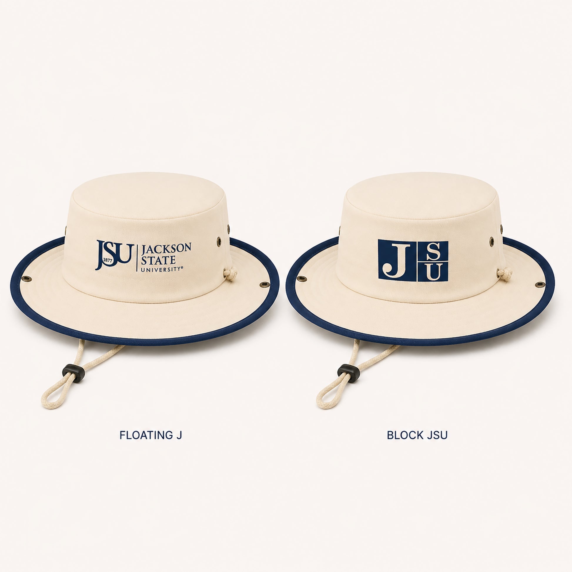 Jackson State Outback Hat logo options featuring Floating J and Block JSU designs