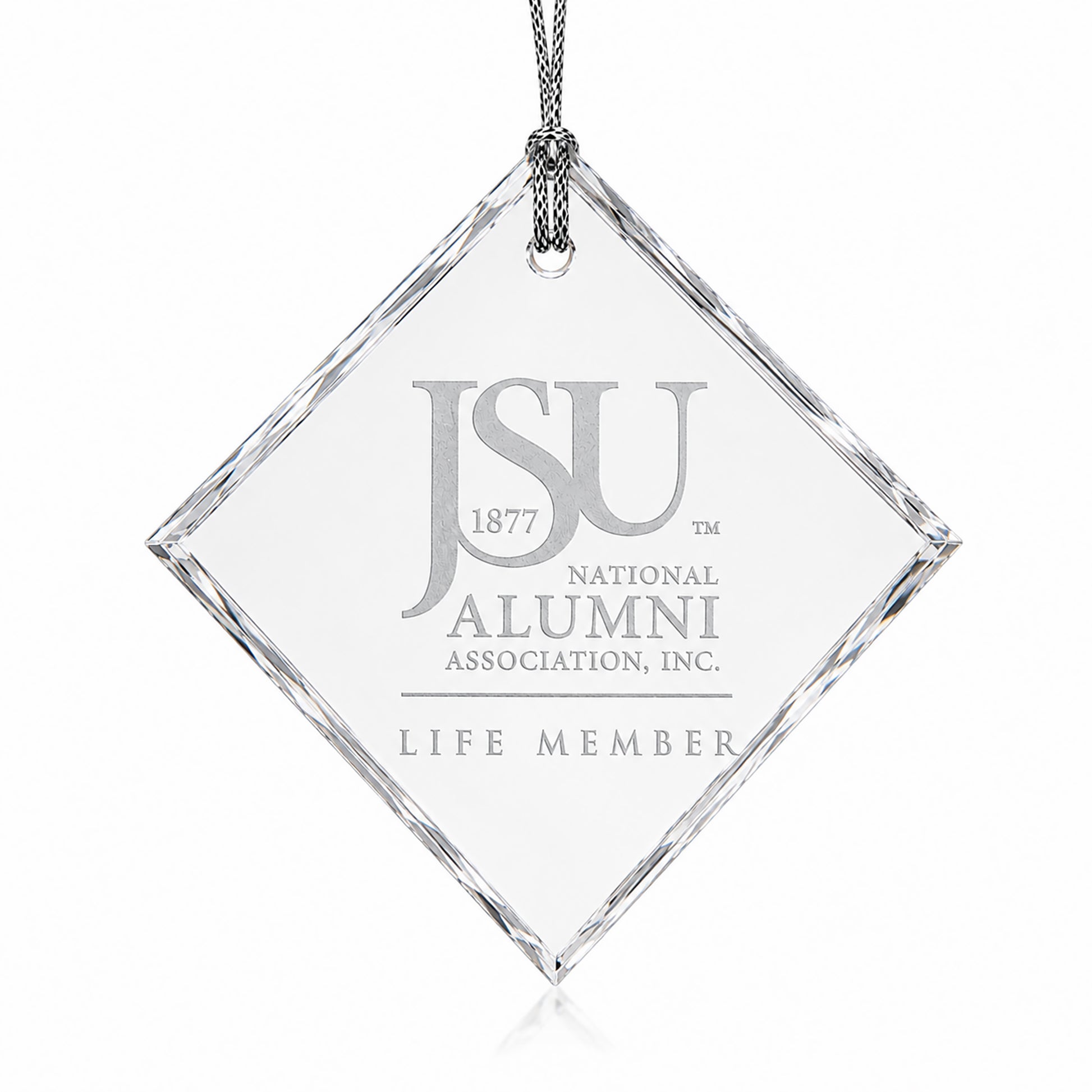 Diamond Jackson State University Life Member crystal ornament shape.