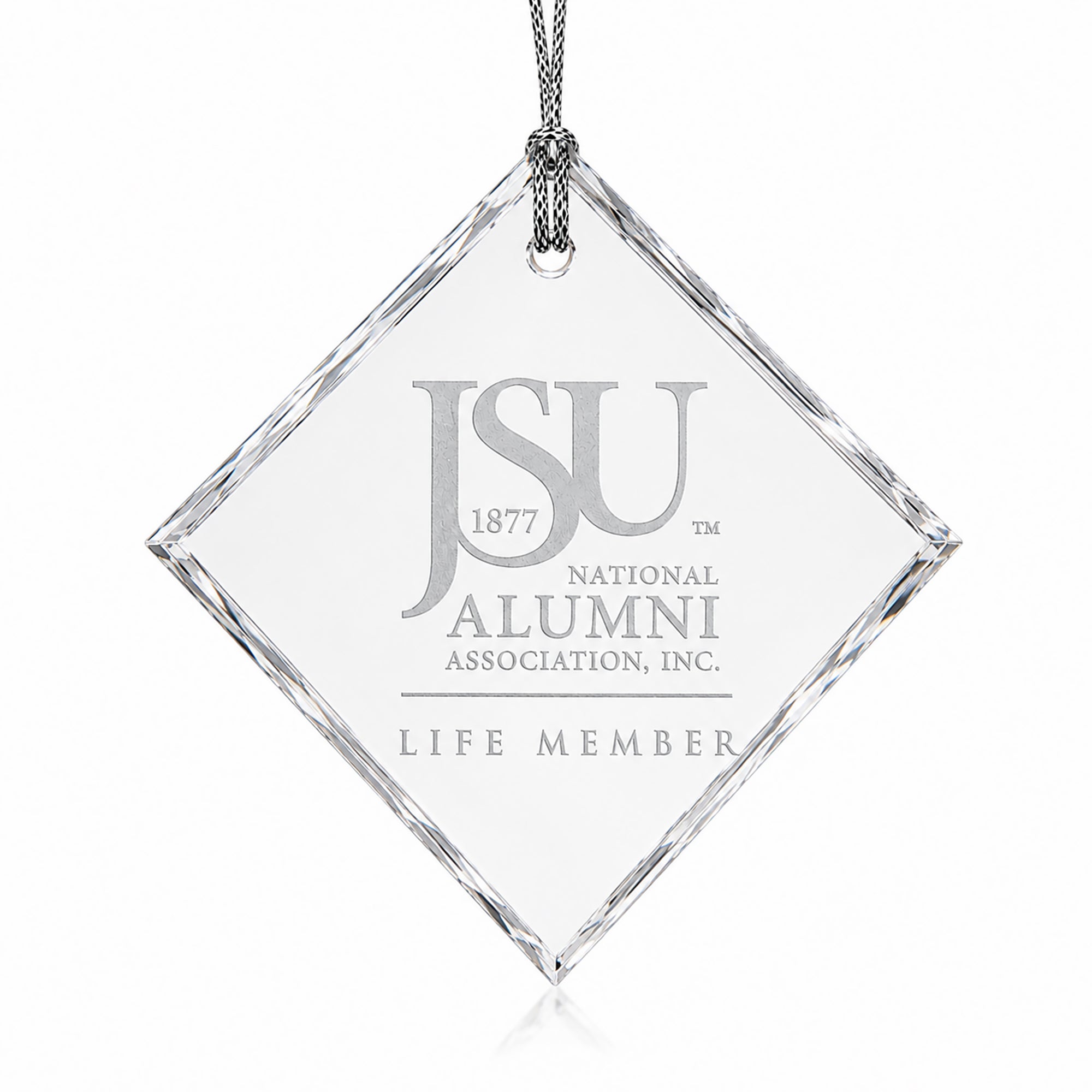 Diamond Jackson State University Life Member crystal ornament shape.