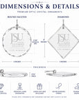 Dimensions of the Jackson State University Life Member crystal ornament showing 3-inch size, 3/16-inch thickness, and 2 5/8-inch engraving area.
