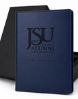 Officially licensed Jackson State University Life Member blue leatherette journal with premium gift box.