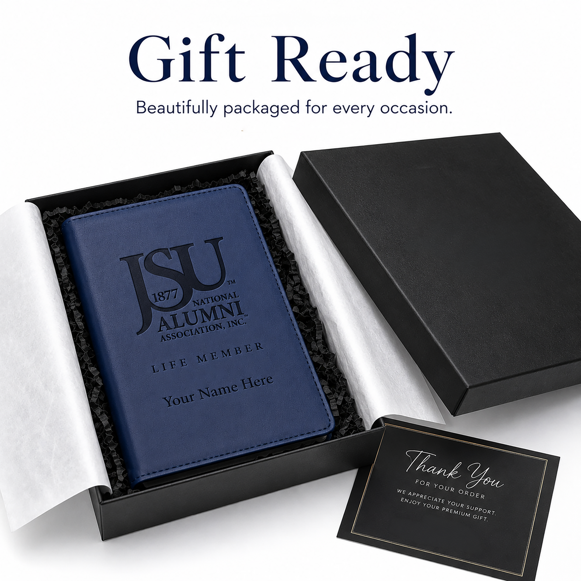 Jackson State University Life Member journal presented in a premium black gift box.