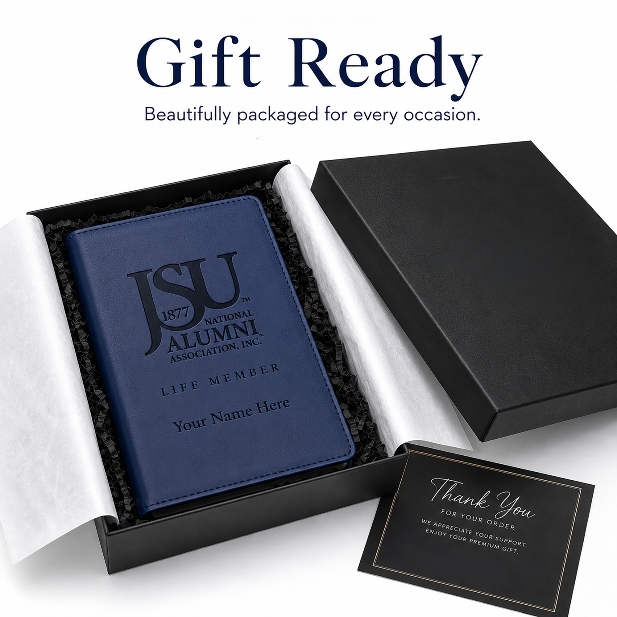 Jackson State University Life Member journal presented in a premium black gift box.