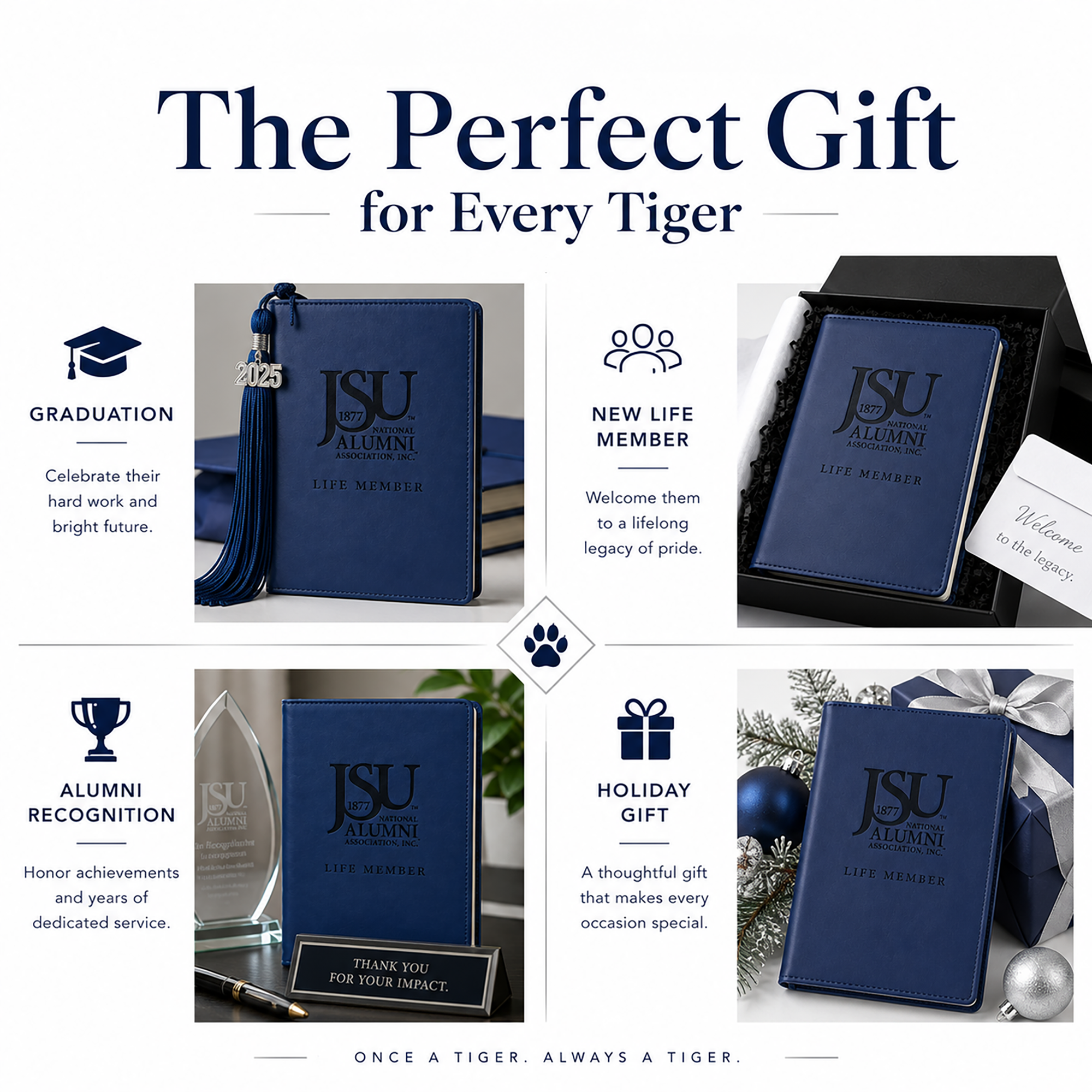 Close-up of the leather texture and laser engraving on the Jackson State University Life Member journal.