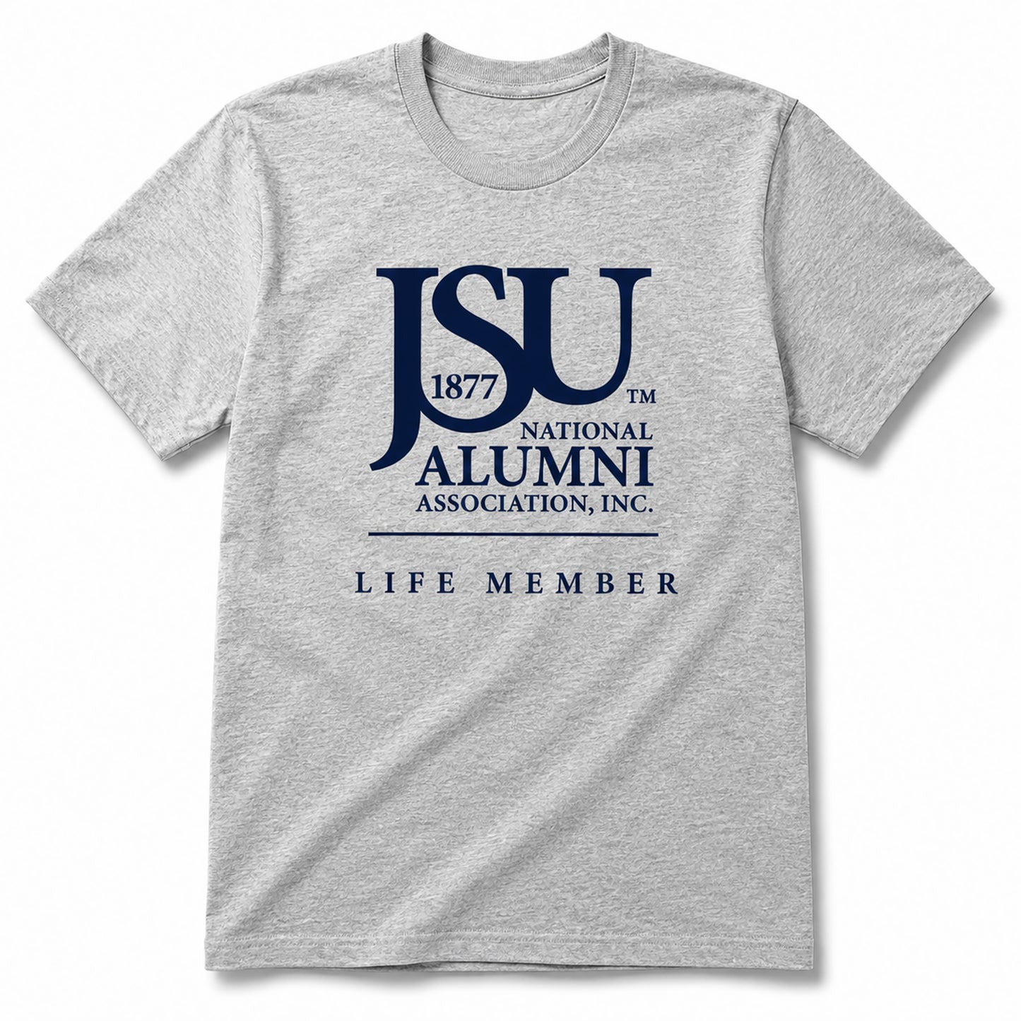 Officially licensed Jackson State University Life Member athletic heather gray T-shirt.