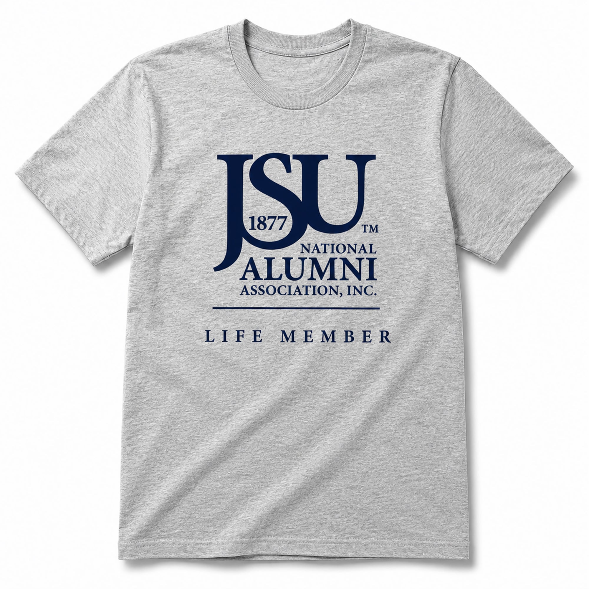 Officially licensed Jackson State University Life Member athletic heather gray T-shirt.