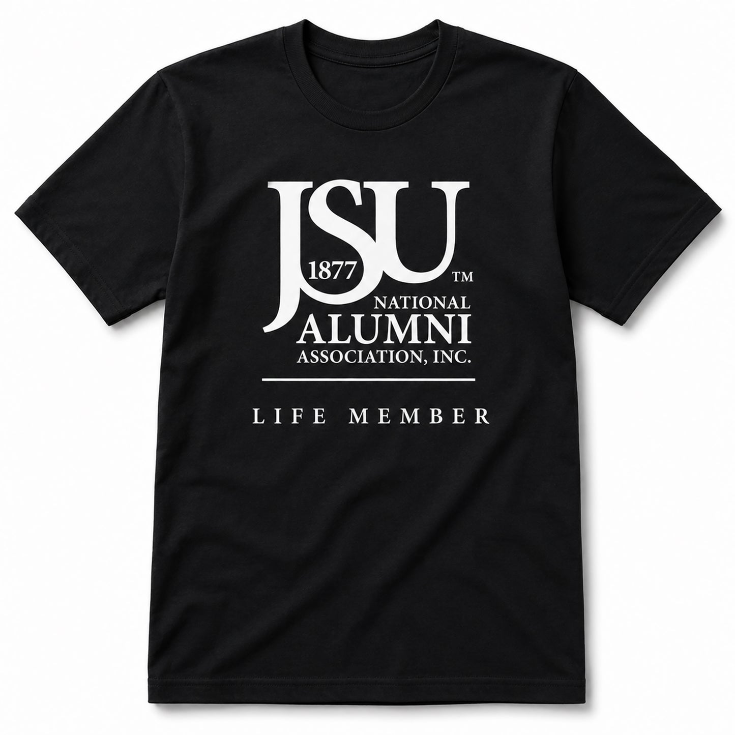 Officially licensed Jackson State University Life Member black T-shirt.