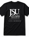 Officially licensed Jackson State University Life Member black T-shirt.