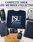 Jackson State University Life Member T-shirt shown with matching journal, tumbler, and executive gifts.