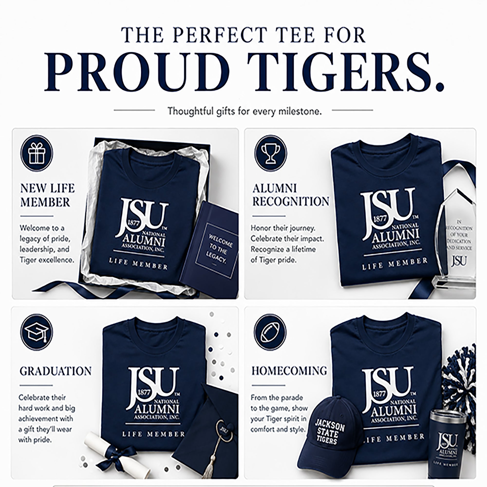 Jackson State University Life Member T-shirt gift ideas for alumni, graduation, Homecoming, and Life Member recognition.