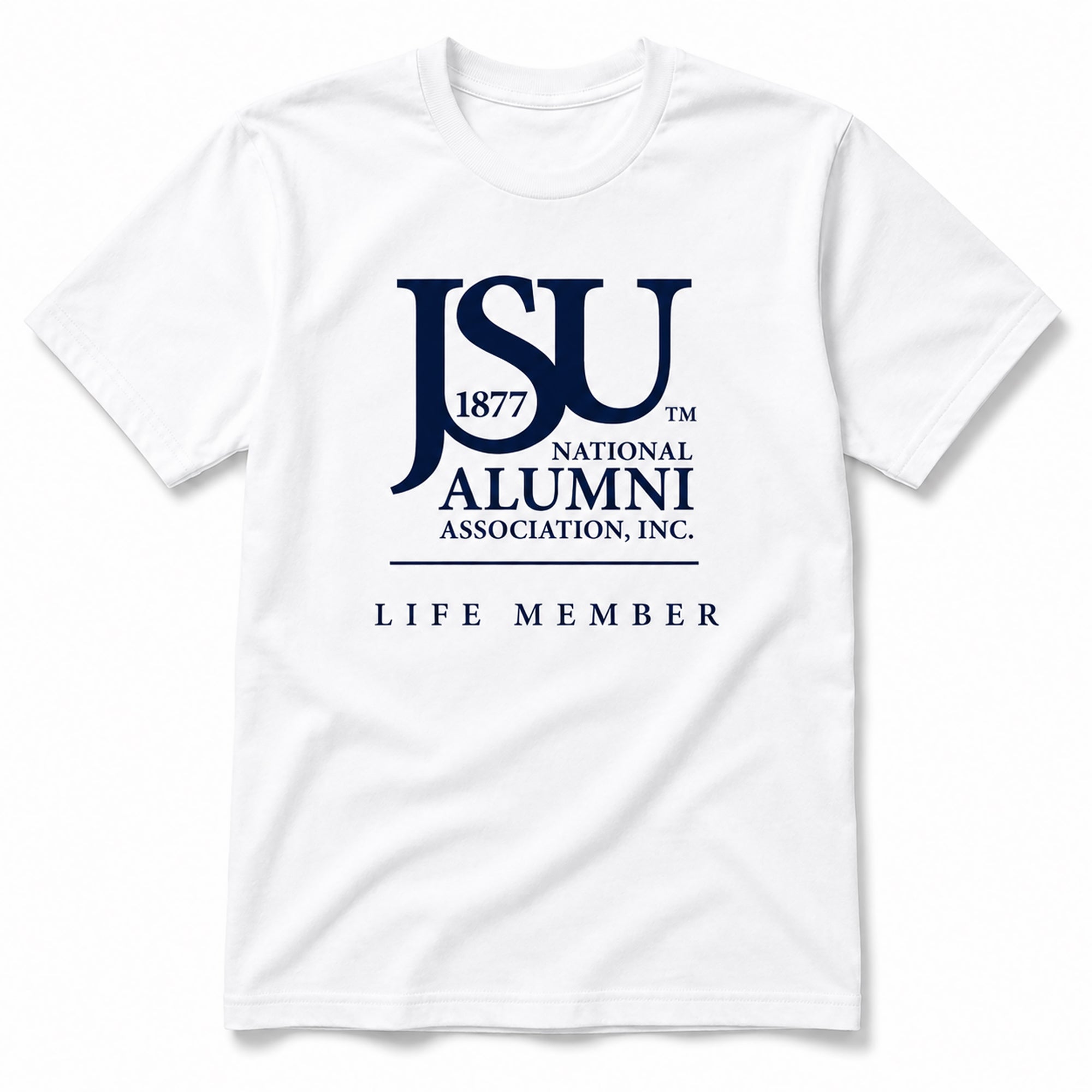 Officially licensed Jackson State University Life Member white T-shirt.