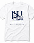 Officially licensed Jackson State University Life Member white T-shirt.