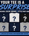 Assorted Jackson State mystery T-shirts in different colors with concealed surprise designs