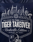 Navy V-neck jersey with skyline and Tiger Takeover Nashville Edition front crest