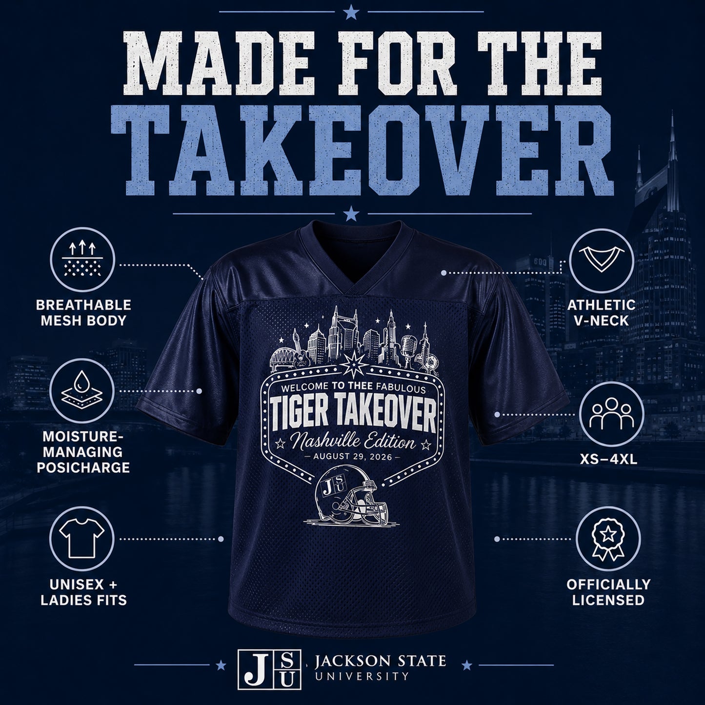 Jackson State Tiger Takeover Nashville Jersey – Unisex & Ladies