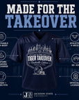 Navy athletic V-neck short-sleeve jersey with Tiger Takeover Nashville Edition graphic
