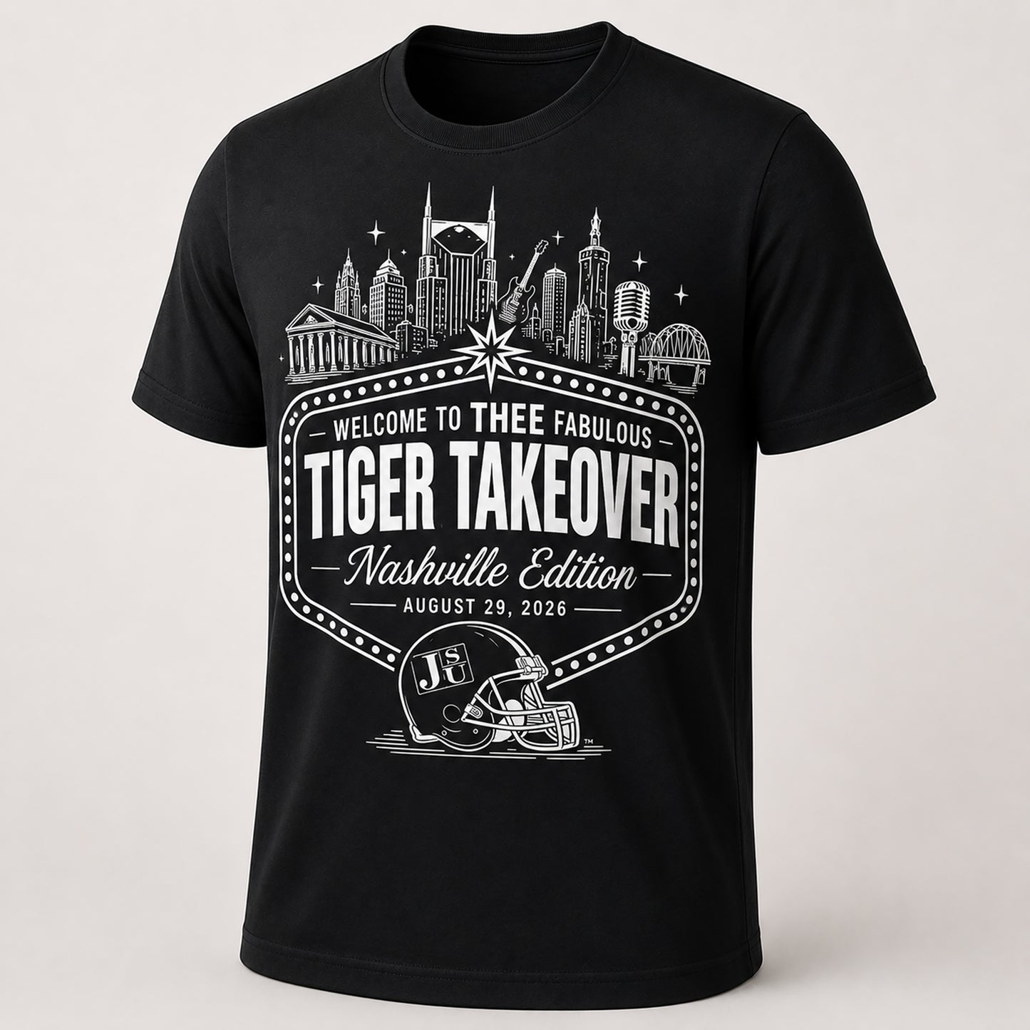Black Jackson State Nashville Tiger Takeover T-shirt with white design
