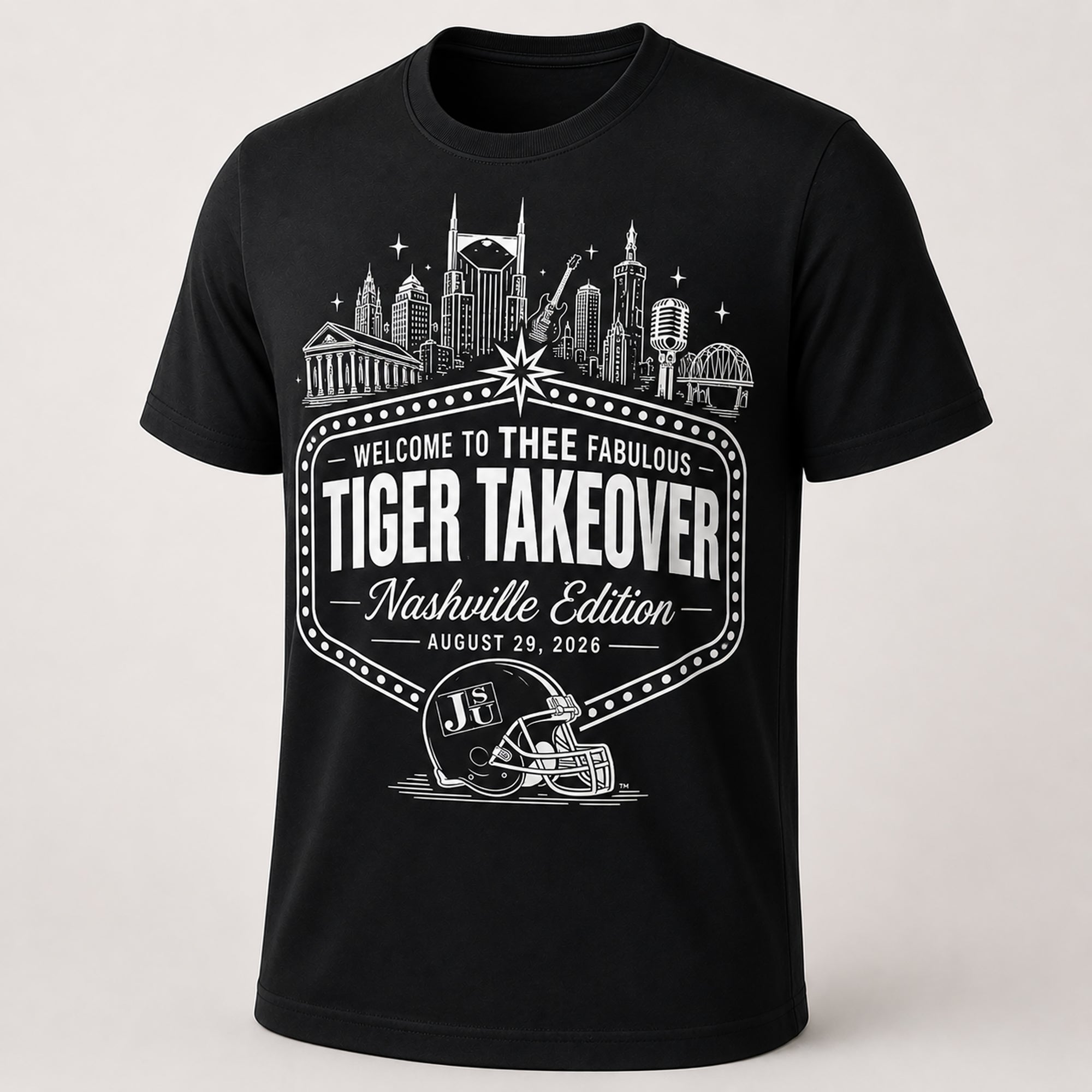 Black Jackson State Nashville Tiger Takeover T-shirt with white design