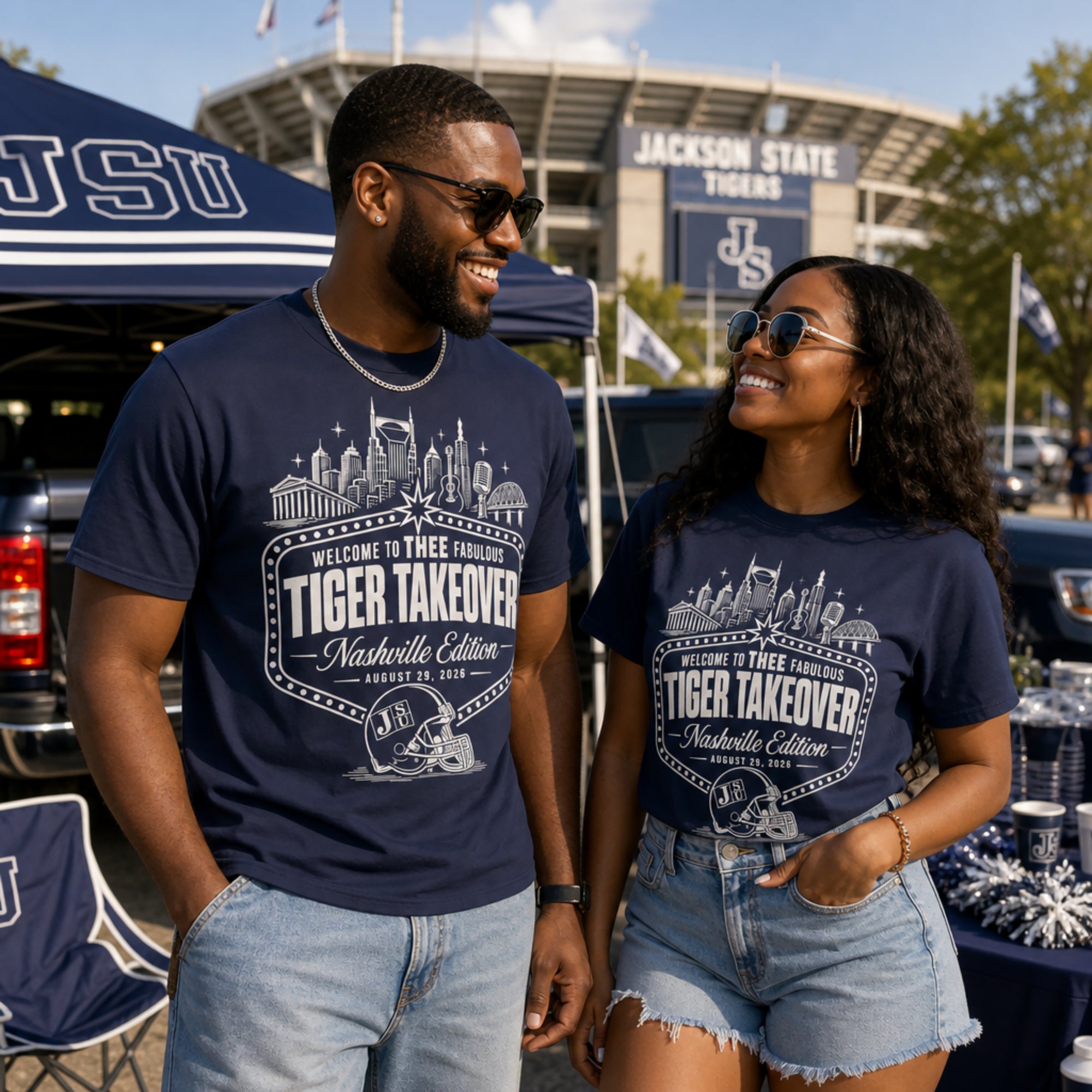 Jackson State alumni wearing Nashville Tiger Takeover shirts at the stadium