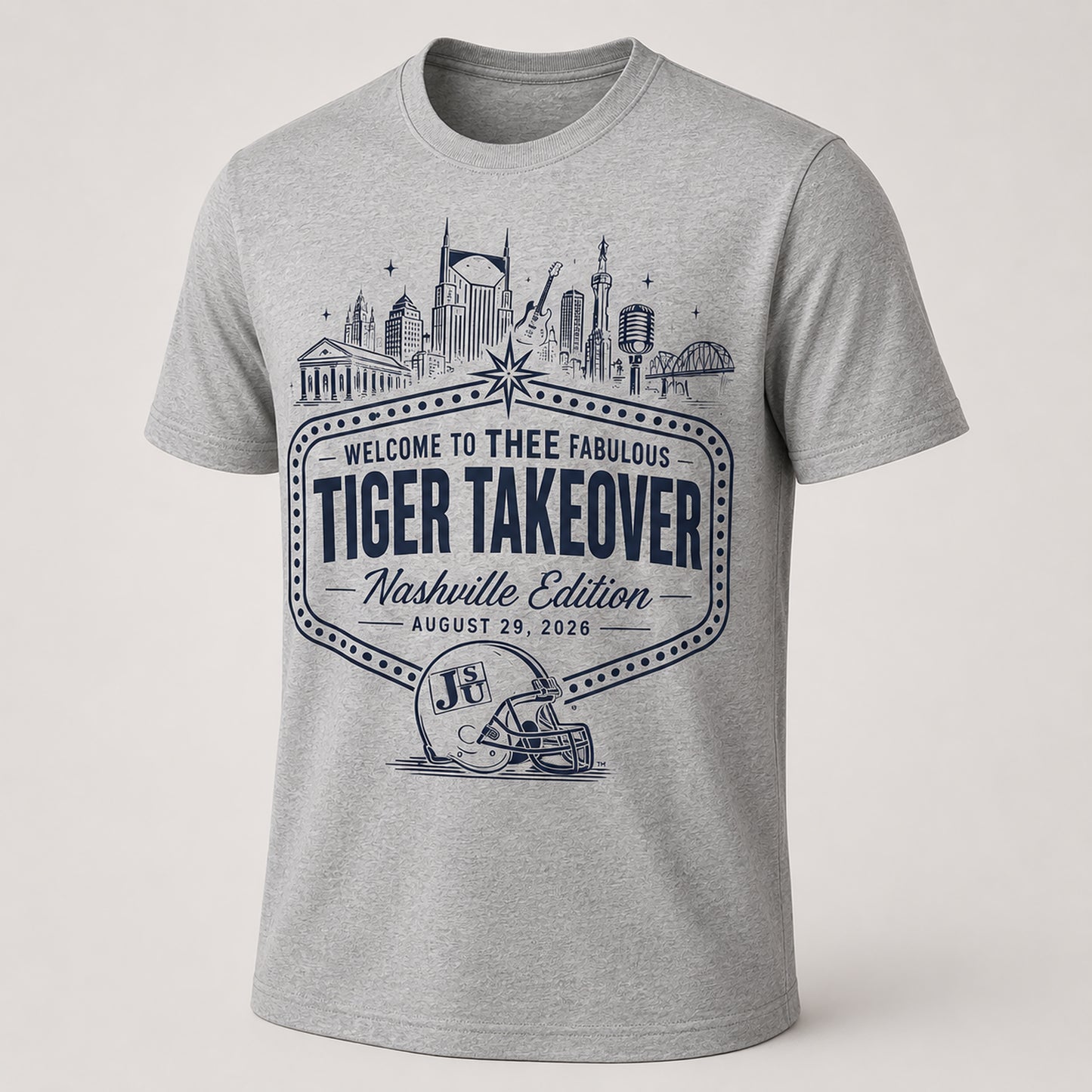 Heather Gray Jackson State Nashville Tiger Takeover T-shirt with navy design