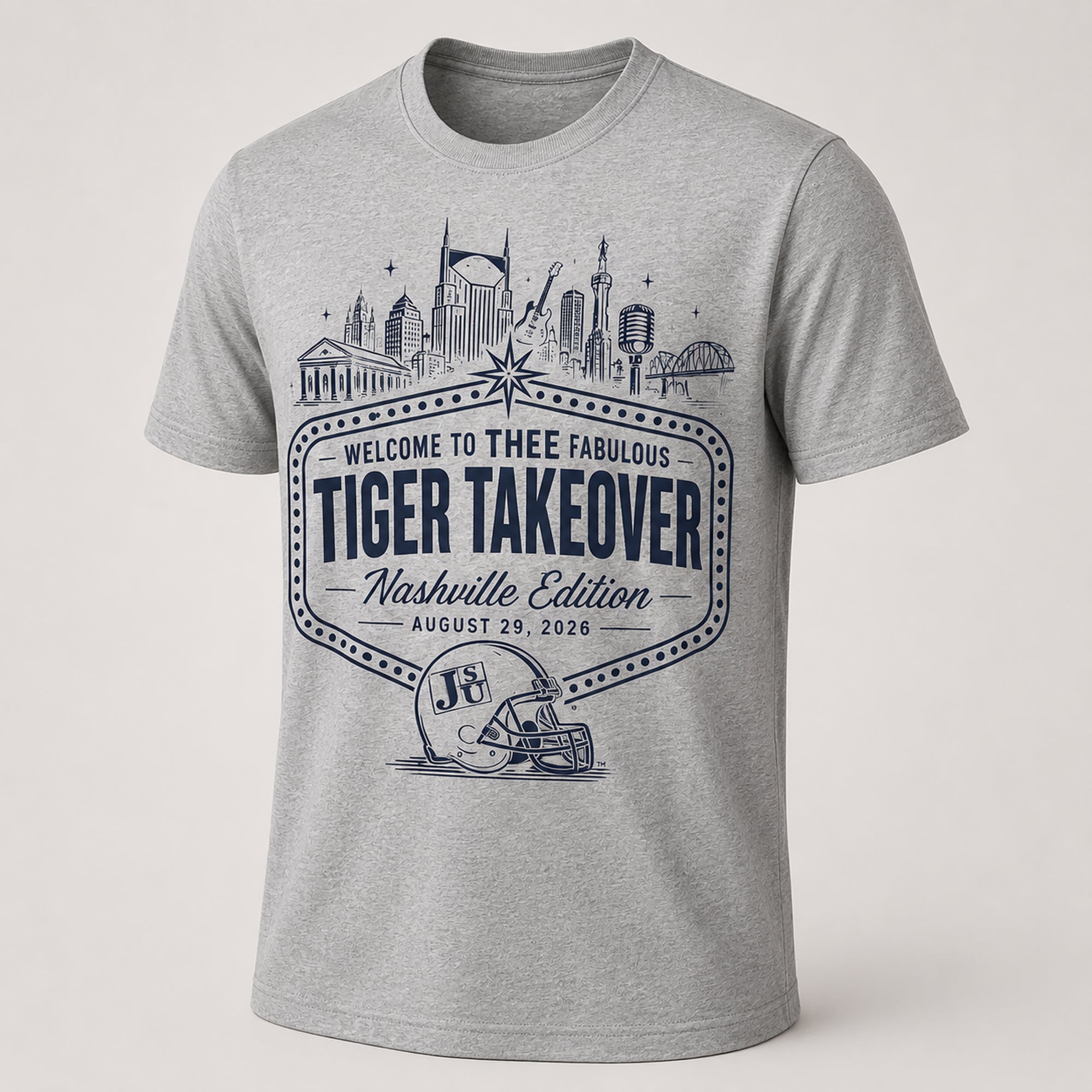 Heather Gray Jackson State Nashville Tiger Takeover T-shirt with navy design