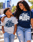Adult and child wearing Jackson State Tigers Thee Greatest Show T-shirts