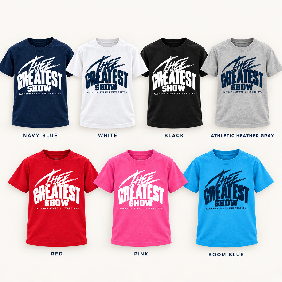 Jackson State Tigers Thee Greatest Show youth T-shirt color options