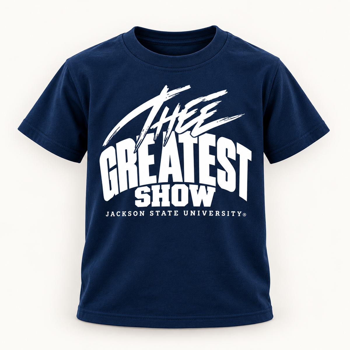 Jackson State Tigers Thee Greatest Show youth navy T-shirt front view