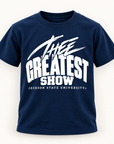 Jackson State Tigers Thee Greatest Show youth navy T-shirt front view