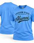 Jackson State Tigers Alumni Script T-Shirt in Boom Blue, front and back view