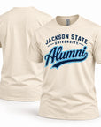 Jackson State Tigers Alumni Script T-Shirt in natural, front and back view