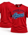 Jackson State Tigers Alumni Script T-Shirt in red, front and back view