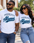 Young Black alumni wearing Jackson State Tigers Alumni Script T-Shirts