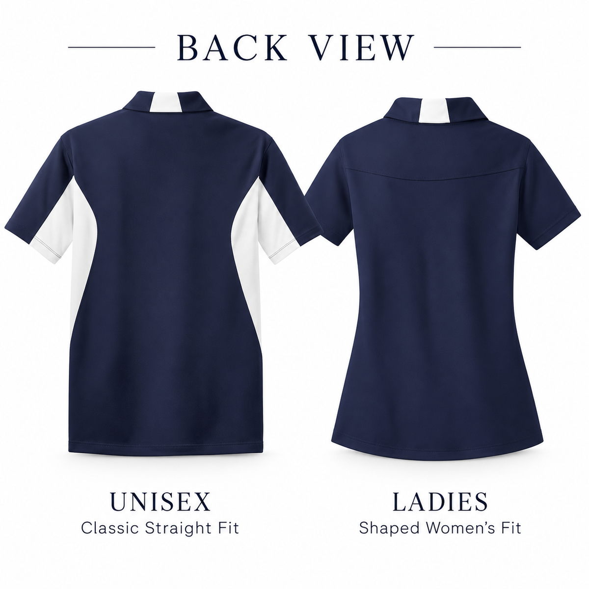 Jackson State Tigers Performance Polo Unisex and Ladies back view comparison