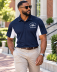 Black man wearing Jackson State Tigers True Navy and White Unisex Performance Polo