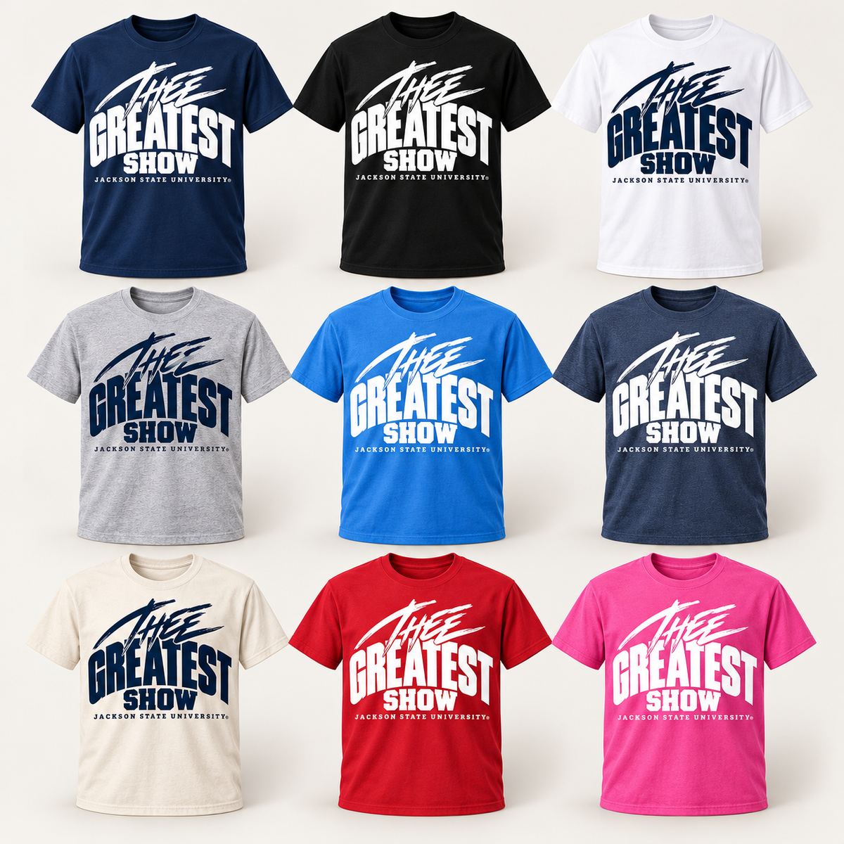 Jackson State Tigers Thee Greatest Show T-shirt color options