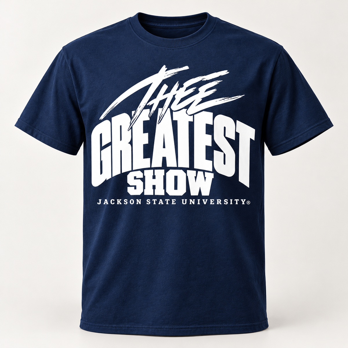 Jackson State Tigers Thee Greatest Show navy T-shirt front view