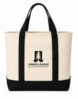 Natural and black Junior League Palo Alto Mid Peninsula two-tone tote bag studio image