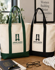 Junior League Palo Alto Mid Peninsula two-tone tote bags in natural spruce and natural black