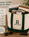 Large capacity Junior League Palo Alto Mid Peninsula tote bag filled with everyday essentials