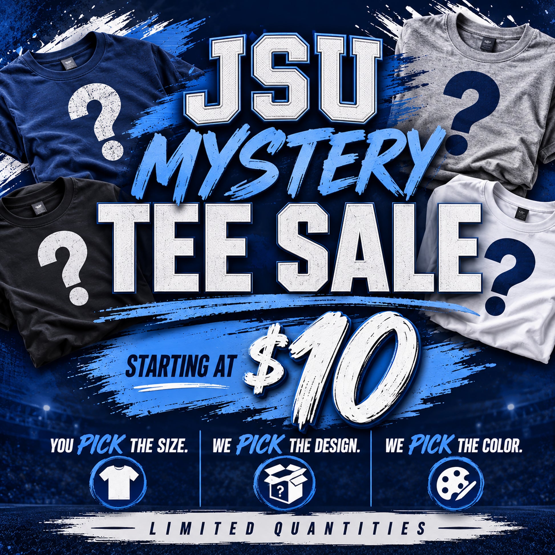 Jackson State JSU mystery T-shirt sale starting at $10 with assorted surprise shirt designs