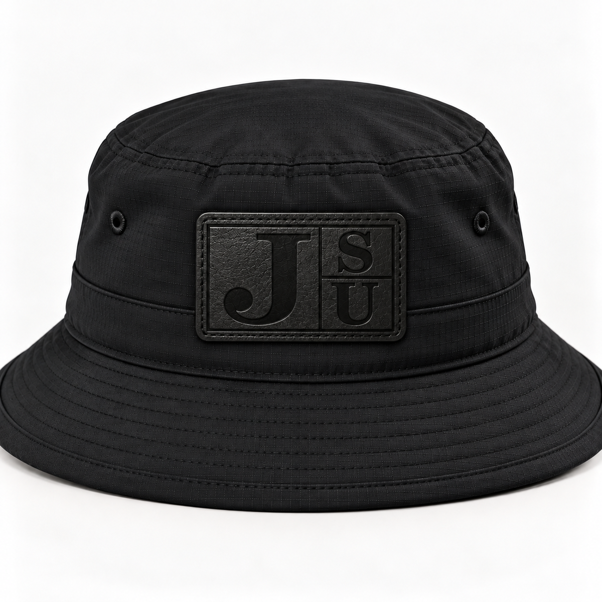 Jackson State Tigers black outdoor bucket hat with tonal black leatherette JSU patch