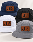 Jackson State Tigers outdoor bucket hats in Dress Blue Navy black white and gray with walnut leatherette JSU patches