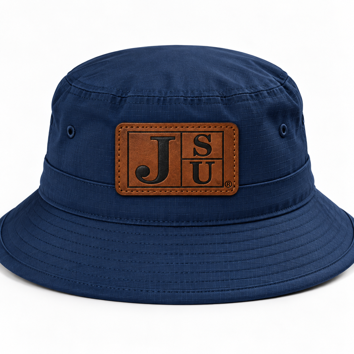 Jackson State Tigers Dress Blue Navy outdoor bucket hat with walnut and black leatherette JSU patch