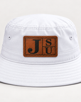 Jackson State Tigers white outdoor bucket hat with walnut and black leatherette JSU patch