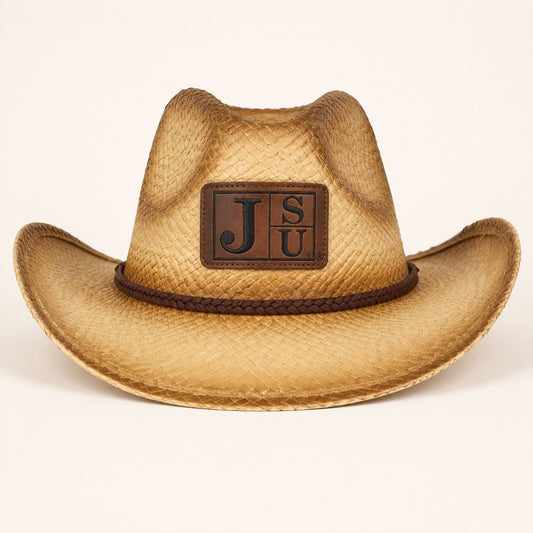 Jackson State University Block Letter cowboy straw hat with engraved leatherette patch