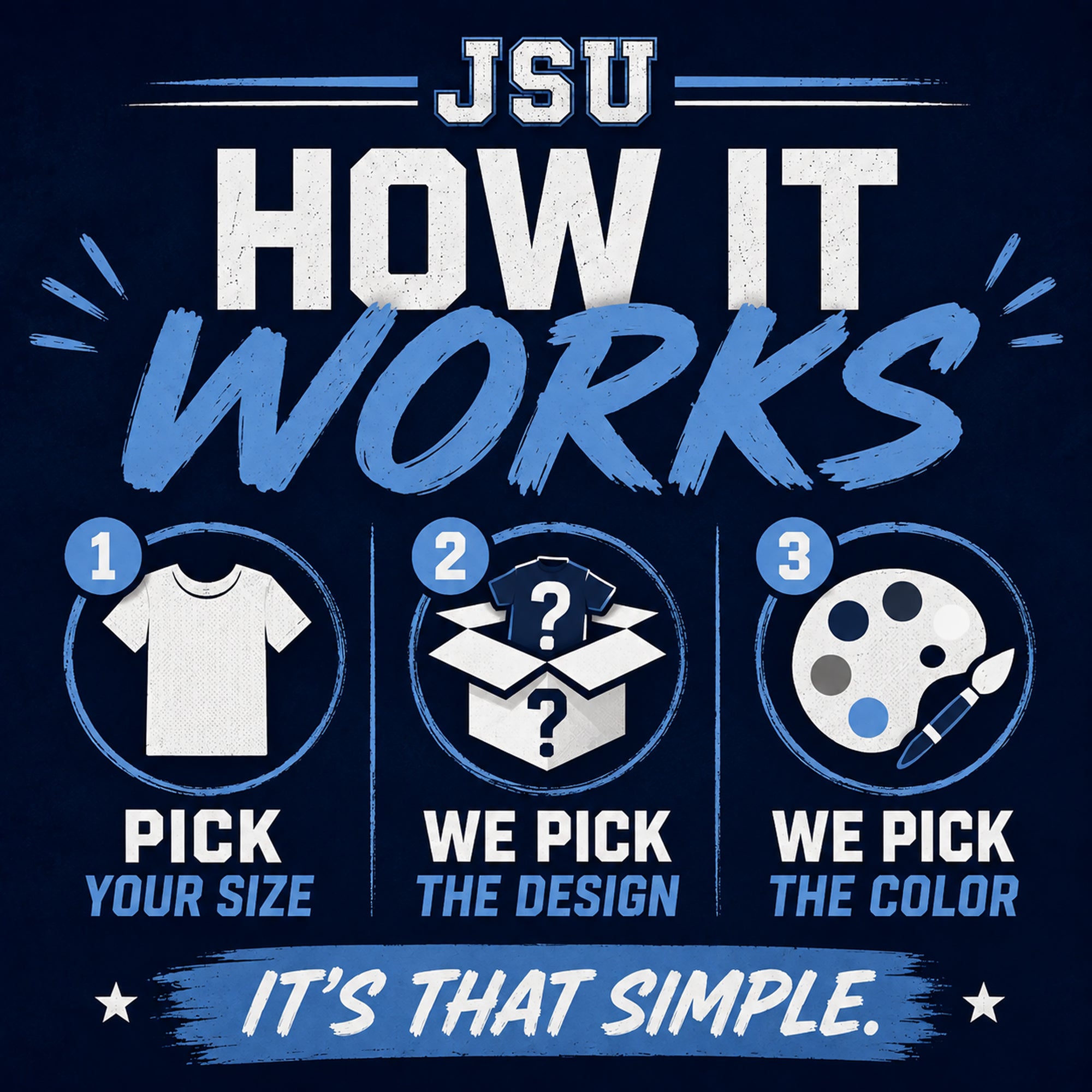 How the Jackson State mystery tee sale works by selecting a size and receiving a surprise design and color