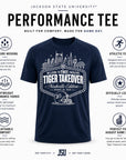 Navy performance t-shirt with front Tiger Takeover skyline emblem graphic