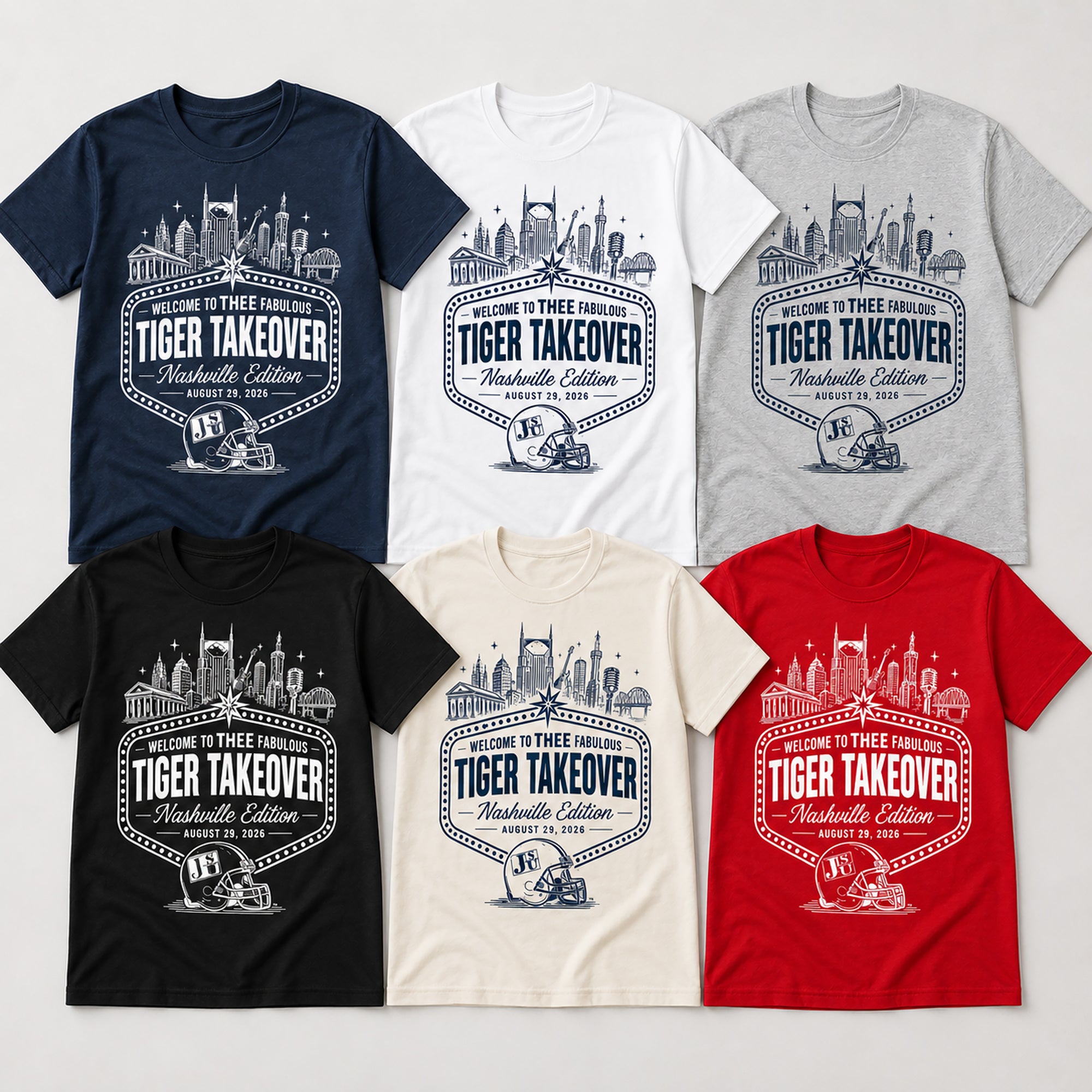 Jackson State Nashville Tiger Takeover shirts in six color options